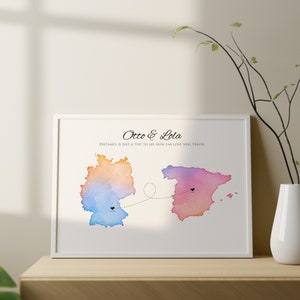 Carte interurbaine personnalisée, affiche d'amour internationale personnalisée, cadeau de couples pour petit ami, cadeau de couples pour petite amie, carte de famille d'amour