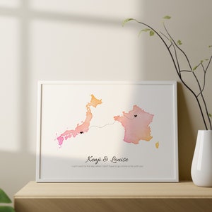Poster interurbain personnalisé, carte personnalisée des relations internationales, cadeau pour couple pour lui, cadeau pour elle, cadeau de départ pour la famille
