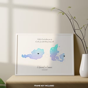 Personalisiertes Land Poster, Fernfreundschaft Karte, Lange Freundschaft Land Print, Geschenk für Paare, Verlobungsgeschenk, Urlaubsgeschenk