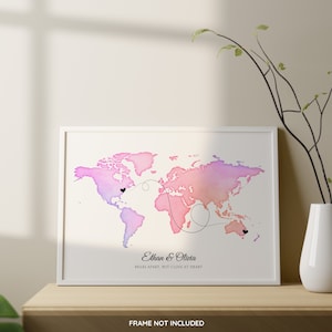 Carte personnalisée des relations interurbaines, cadeau de voyageur personnalisé, grande carte du monde personnalisée relation internationale, poster carte du monde