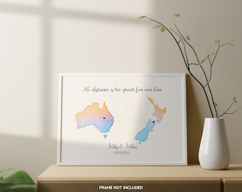 Customizable Watercolor Love Map Print, Long Distance Gift