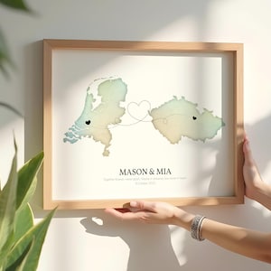 Carte personnalisée des relations interurbaines, oeuvre d'art personnalisée pour la maison, souvenir unique significatif, cadeau mémorable pour femme mari parents famille