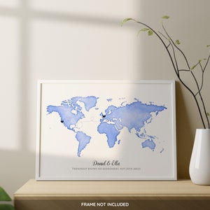 Impression de carte personnalisée, carte du monde de l'amour, carte mobile, carte des pays, carte des relations personnalisable, oeuvre d'art pour la famille, affiche de carte personnalisée