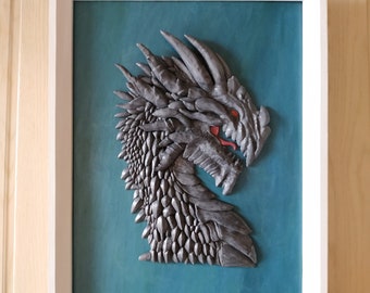 Panel painting from the saga of dragons. Relief wall picture