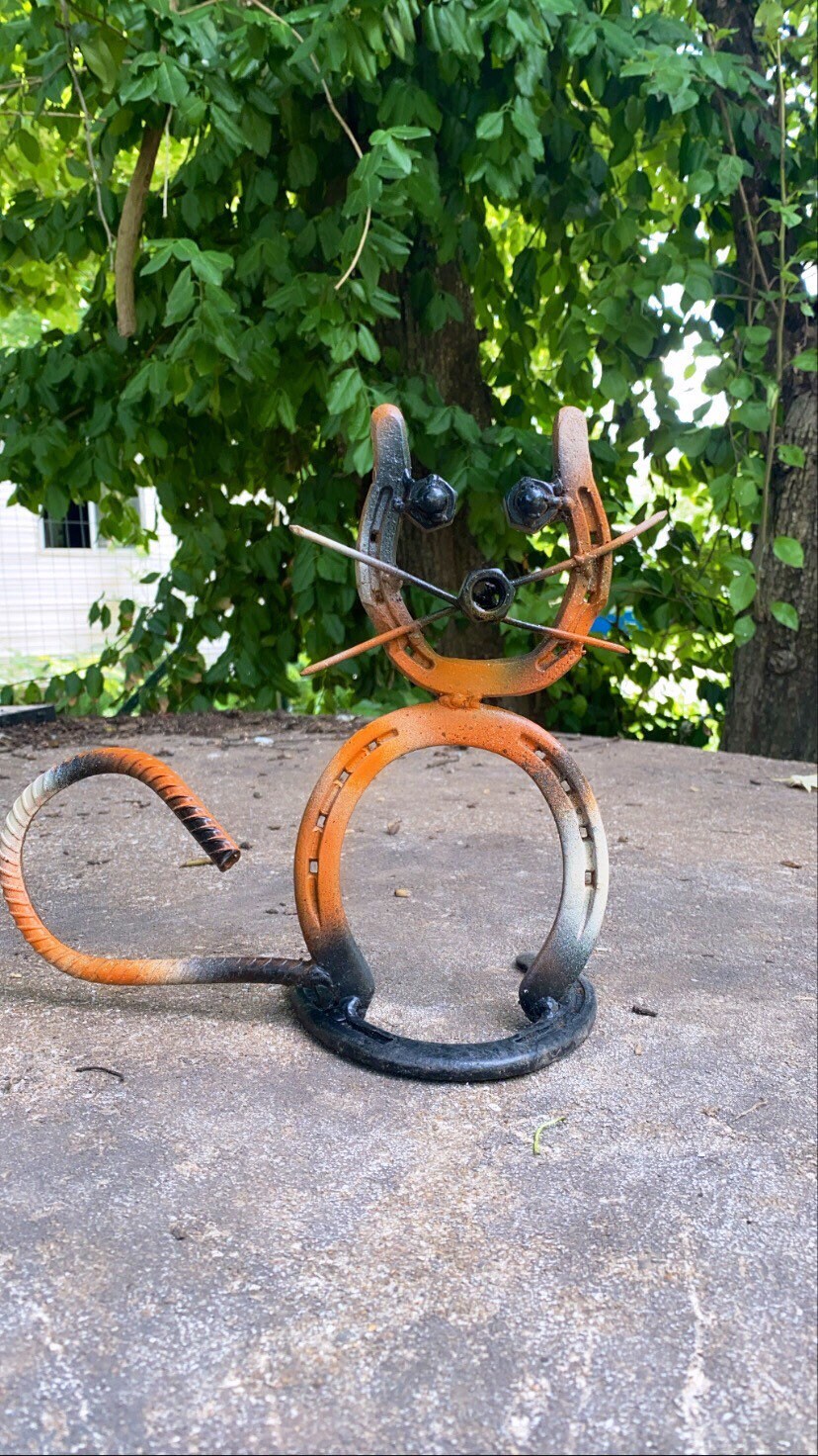 Cat yard art horseshoe cat metal art Etsy