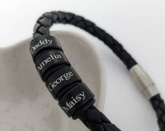 Boyfriend gift, daddy gift from kids, personalised mens bracelet, bracelet best friends, leather bracelet for him, husband birthday