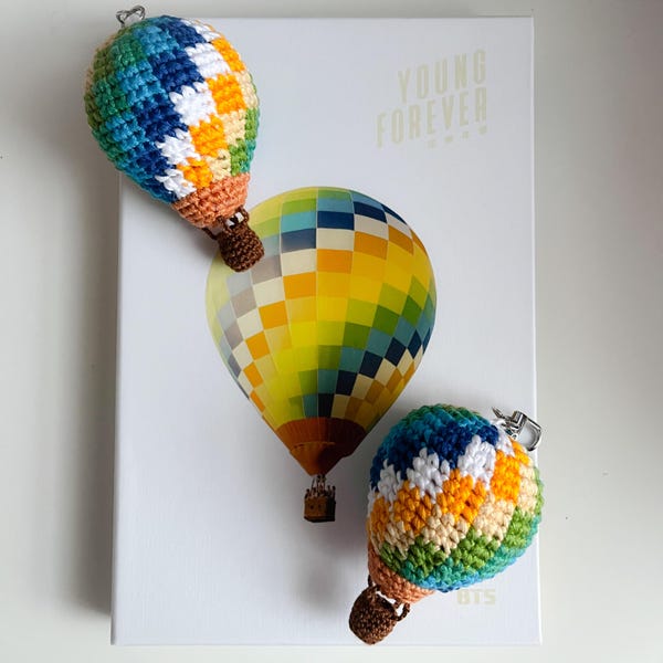 Young Forever inspired crochet Hot Air balloon keychain charm