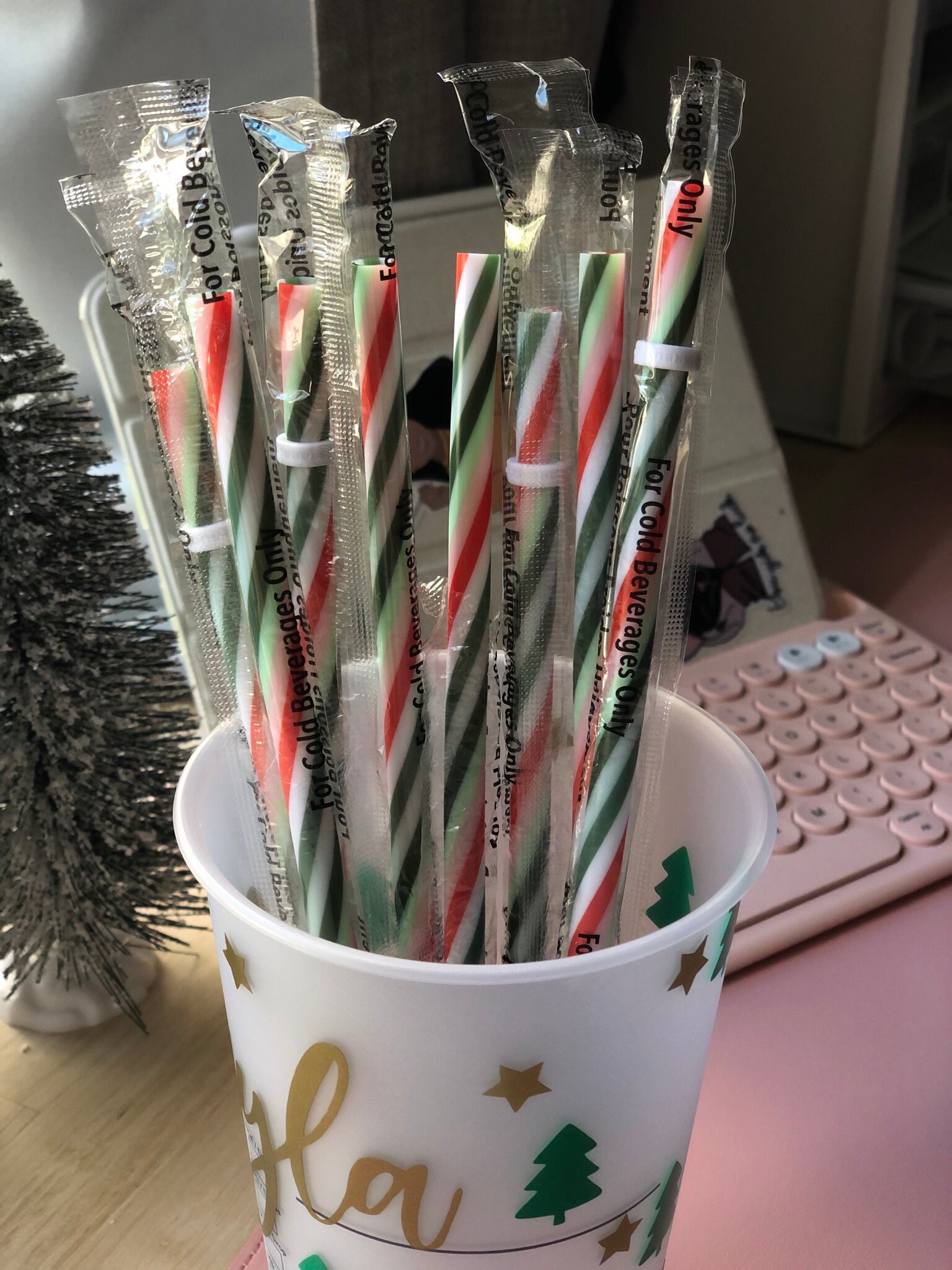 Candy Cane GLASS STRAW Christmas Straws Reusable Straws Glass
