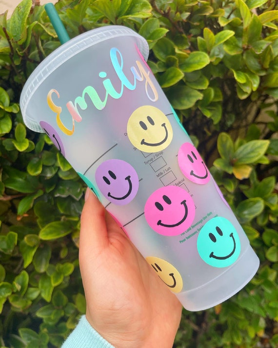 HAPPY FACE CUSTOM Starbucks Cup Smiley Face Personalized 