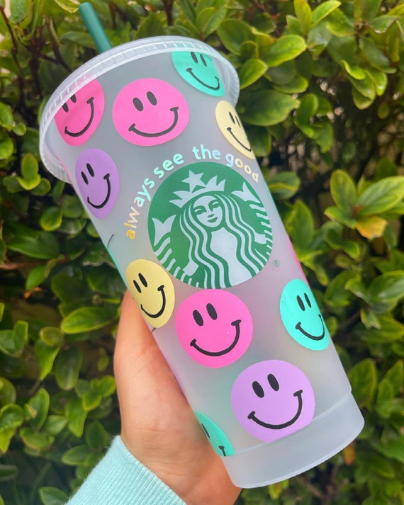 Custom Tumbler With Happy Face Starbucks Reusable for Ice Coffee / Gift for  Valentines Day /gift for Graduation / Motivation / Manifesting 