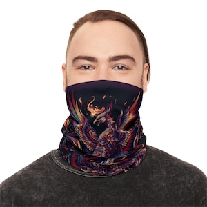 Neck Gaiter, Flaming Phoenix Face Warmer, Winter Scarf, Adjustable Neck Wrap, Outdoor Gear, Ski Accessories