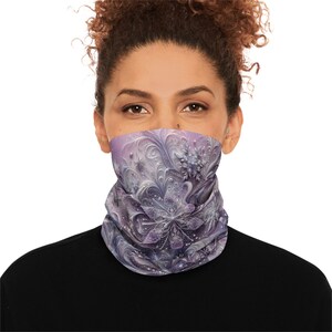 Winter Neck Gaiter, Snow Flowers and Snowflakes Print, Face