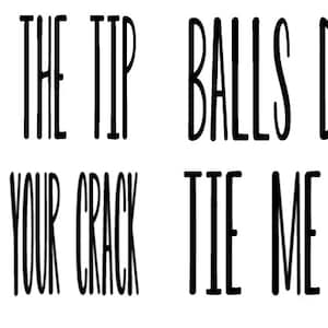 Just the tip, Balls deep, Floss your crack, Tie me up bathroom container decals