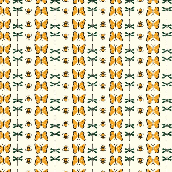 Charlie Harper Organic fabric, Summer Vol 2 collection, Winged Bugs print, Birch Organic fabric, Quilting Fabric