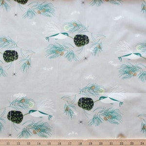 Charlie Harper organic fabric, Holiday Best collection, Ruby Throated Hummingbird print, Birch Organic fabric.