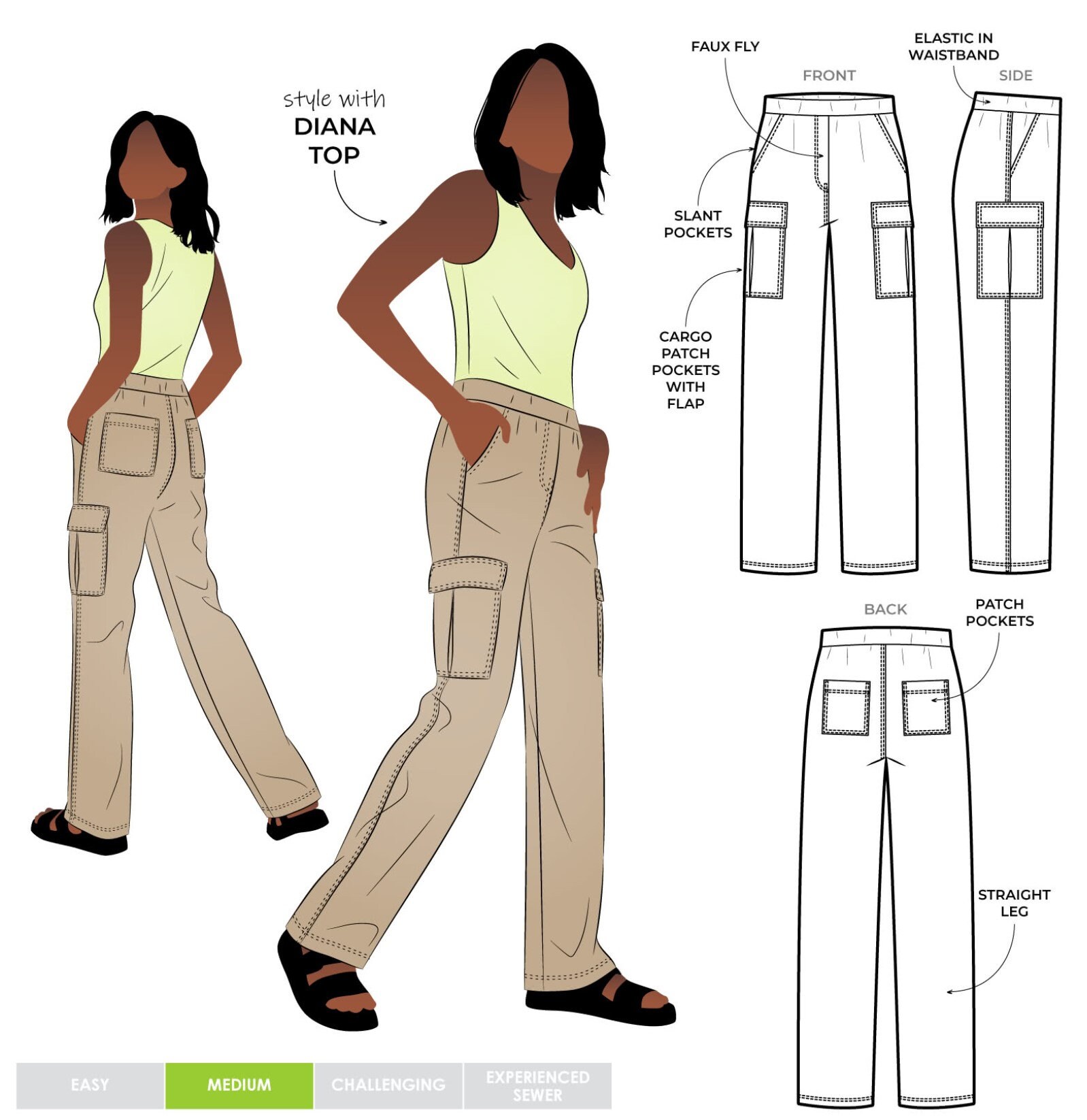 Style Arc Patterns Delta Cargo Pull on Pant Pattern Multi Etsy