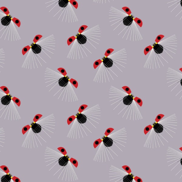 Charlie Harper Fabric ,Summer Vol 2. Collection, Ladybug Flight print,  Quilting Fabric, Birch Organic Fabrics