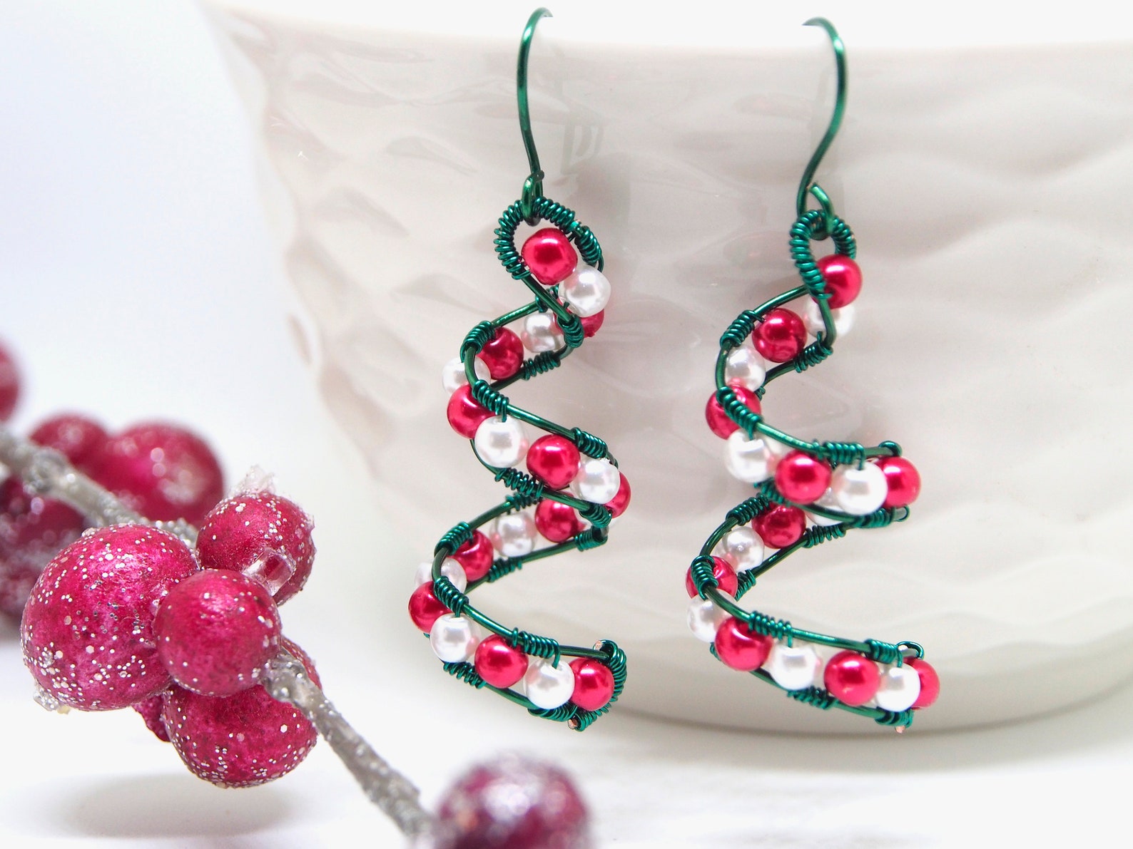 Beaded Christmas tree Earrings Novelty Christmas Earrings Etsy