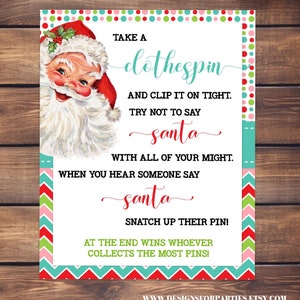 Christmas Clothespin Game Santa Family Holiday Office Xmas Don&#39;t Say Santa Game Ready to Print No Editable Template 24-GP938