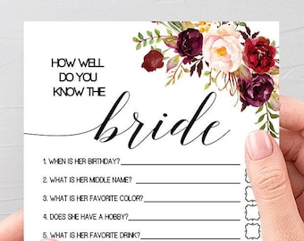 Boho Bridal Shower Game: How Well Do You Know The Bride (Ready to Print)