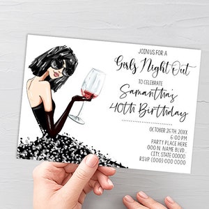 Mädchen Nacht Einladung Geburtstagsgetränkeparty Weinprobe minimalistisch einfach stilvoll modern laden Sie ein Sie bearbeiten mit Corjl P072-102