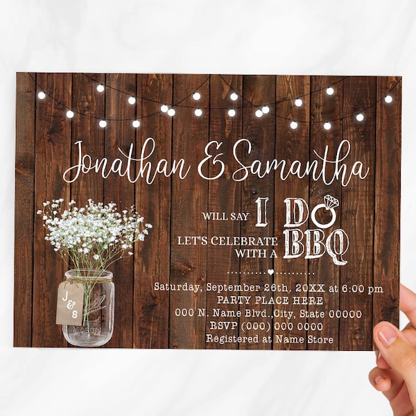 Will say I do lets celebrate with a BBQ couples shower invitation country western chic rustic shower invite self editable with Corjl W22-101