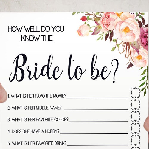 Guess Who Game Bridal Shower Activity Game Pink Flowers Boho - Etsy