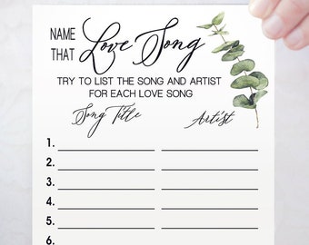 Name that song game bridal shower name that tune game eucalyptus greenery wedding shower Ready to Print No Editable template 41-GW113