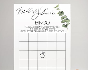 Bridal Bingo game bridal shower activity bingo guess gift game eucalyptus greenery wedding shower Ready to Print No Editable 01-GW113