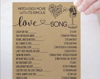 Rustic Love Song Movie Match Bridal Shower Game (Ready to Print) 12-GW102