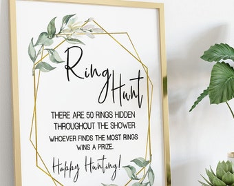 Ring hunt bridal shower game find the rings greenery gold geometric wedding shower game Ready to Print No Editable template 29-GW107