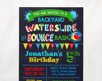 Backyard Waterslide and Bounce Summer Bash invitation children primary colors Summer water invite you edit with Corjl P153-210