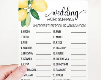 Wedding word scramble game bridal shower activity game lemon citrus lemons theme wedding shower games Ready to Print No Editable 14-GW114