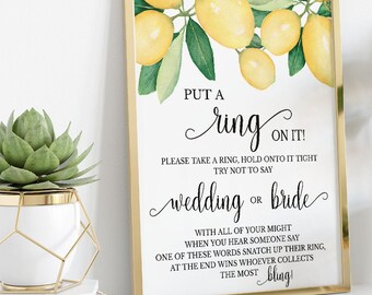 Put a Ring On It Bridal Shower Game: Citrus Lemons Theme (Ready to Print) 28-GW114
