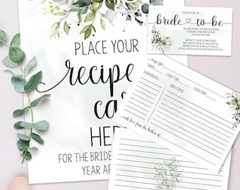 Eucalyptus Greenery Bridal Shower Recipe Card & Sign Template (Edit with Corjl)  38-GW110