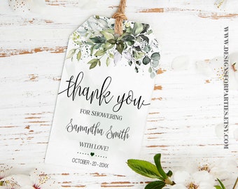 Thank You Eucalyptus Greenery Tag Bridal Shower Favor Tag eucalyptus greenery succulent Couples Shower You edit with Corjl TGW16-110