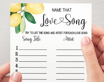 Name that song game bridal shower name that tune game lemon citrus lemons theme wedding shower Ready to Print No Editable template 41-GW114