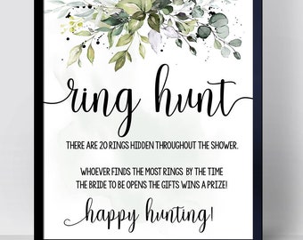 Ring hunt bridal shower game find the rings greenery eucalyptus wedding shower game Ready to Print No Editable template 29-GW110