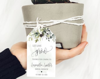 Let the love grow bridal shower favor tag eucalyptus greenery succulent watercolor thank you favor tag you edit with Corjl TGW16-110