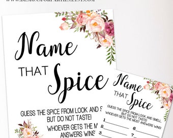 Guess the spice game bridal shower activity name the spice pink flowers boho chic wedding shower Ready to Print No Editable 30-GW103