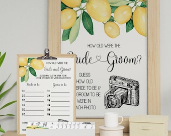 How old were the Bride & Groom game guess their age bridal shower game citrus lemons themes Ready to Print No Editable template 18-GW114