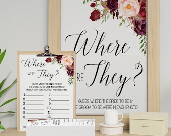 Where were They game where were Bride & Groom Bridal Couples shower activity editable marsala flowers you edit with Corjl 44-GW108