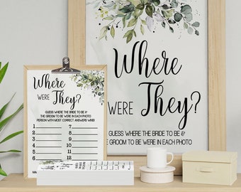 Where were they game where were bride & Groom bridal couples shower activity editable game greenery eucalyptus you edit with Corjl 44-GW110