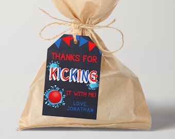 Favor tag Kickball water summer bash birthday thank you tag party red white and blue chalkboard you edit with Corjl TGP146-214
