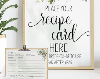 Greenery Eucalyptus Bridal Shower Recipe Card & Sign (Ready to Print) 38-GW110