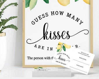 Guess how many kisses game bridal shower game lemon citrus lemons theme wedding shower game Ready to Print No Editable template 09-GW114