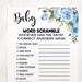 Blue Floral Baby Word Scramble Baby Shower Game Blue Flowers Boho ...