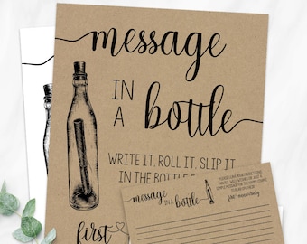 Message in a bottle bridal shower activity editable template white back or change to rustic background and edit yourself with Corjl 52-GW102