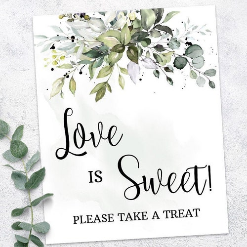 Greenery Love is Sweet Please Take a Treat Sign Bridal Shower - Etsy