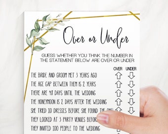 Over Under Game Bridal Shower | Etsy